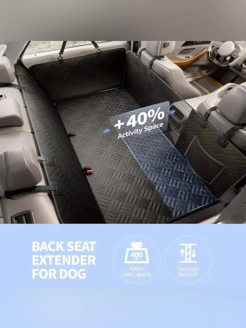 ELLINI Dog Back Seat Extender for Truck  Seat Cover Full Size Black 58” Wide